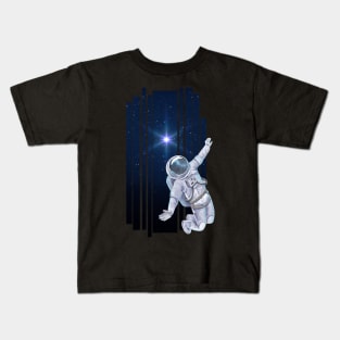 Flying floating astronaut Ufo alien funny cute spaceship moon mars cosmic space Kids T-Shirt